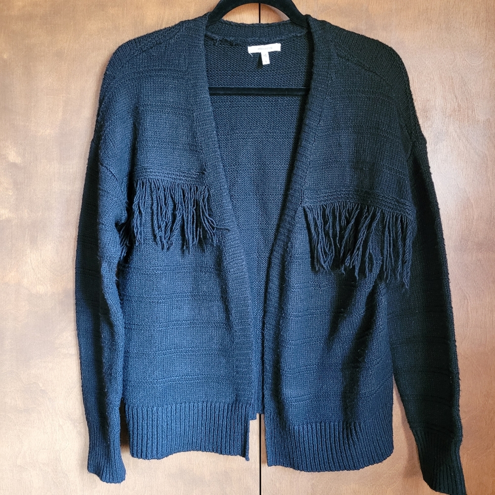 Maurices Soft Black Open Front Cardigan With Fringe Small